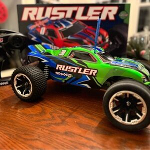 Traxxas Rustler Green and Blue RC Car